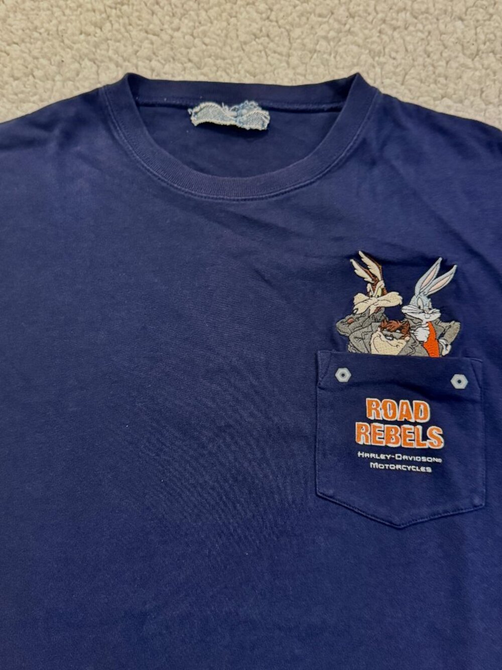 Vintage 2001 Harley-Davidson x Looney Tunes "Road Rebels" Embroidered Pocket Tee